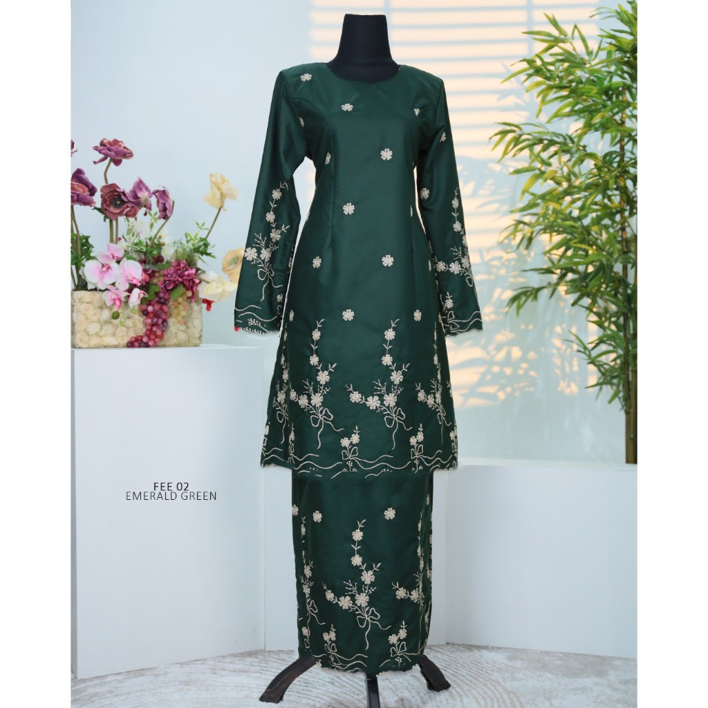 Baju Kurung Set Wanita printing baju raya 2026 Kurung Riau - Emerald Green - Image 1