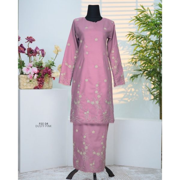 Baju Kurung Set Wanita printing baju raya 2026 Kurung Riau - Dusty Pink