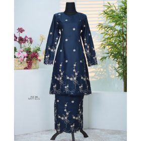 Baju Kurung Set Wanita printing baju raya 2026 Kurung Riau - Navy Blue