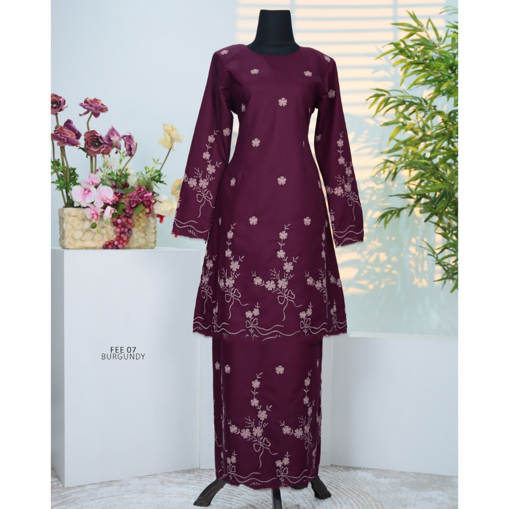 Baju Kurung Set Wanita printing baju raya 2026 Kurung Riau - Burgundy - Image 1