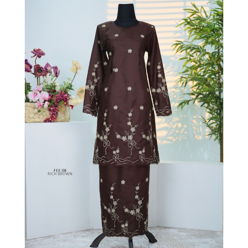 Baju Kurung Set Wanita printing baju raya 2026 Kurung Riau - Rich Brown - Image 1