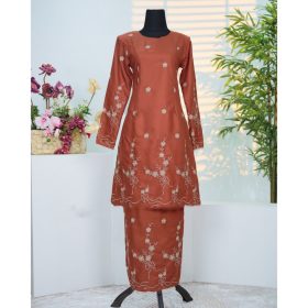 Baju Kurung Set Wanita printing baju raya 2026 Kurung Riau - Orange Brick