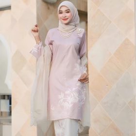 2026 Baju Kurung Set Wanita printing baju raya Kurung Riau Anggun - Mauve