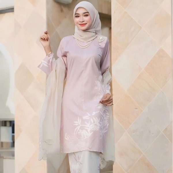 2026 Baju Kurung Set Wanita printing baju raya Kurung Riau Anggun - Mauve