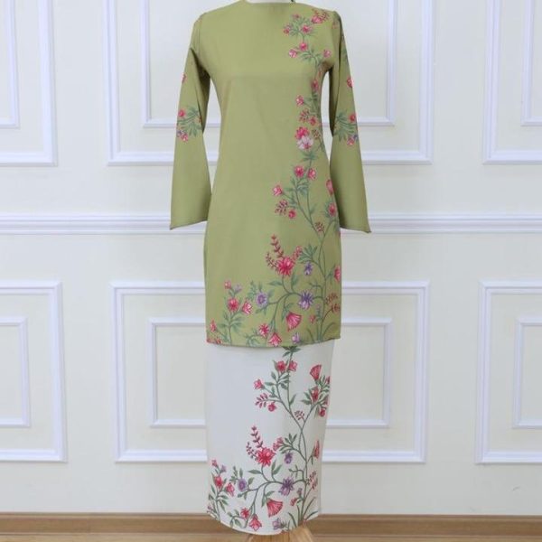 Baju Kurung Set Wanita printing baju raya 2026 Kurung Riau - Pistachio