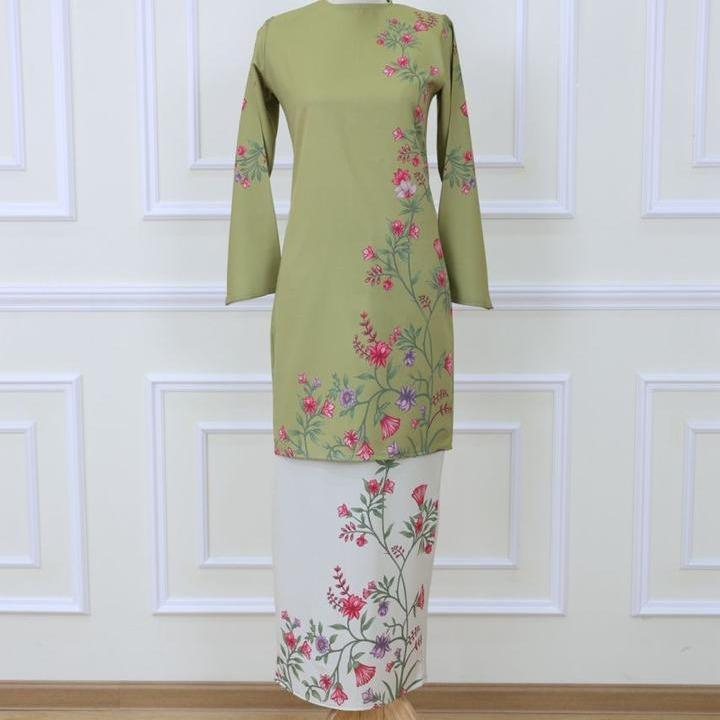 Baju Kurung Set Wanita printing baju raya 2026 Kurung Riau - Pistachio - Image 1