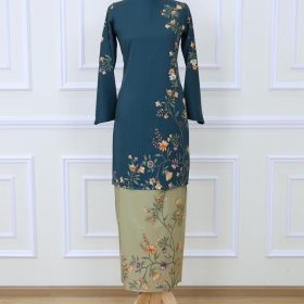 Baju Kurung Set Wanita printing baju raya 2026 Kurung Riau - Dark Emerald