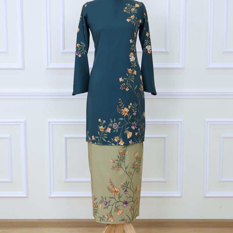 Baju Kurung Set Wanita printing baju raya 2026 Kurung Riau - Dark Emerald - Image 1