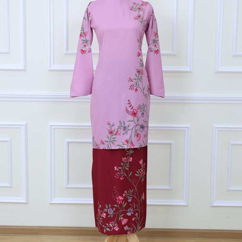 Baju Kurung Set Wanita printing baju raya 2026 Kurung Riau - Pink Lilac - Image 1