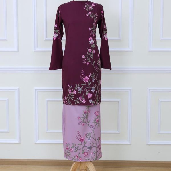 Baju Kurung Set Wanita printing baju raya 2026 Kurung Riau - Plum Red