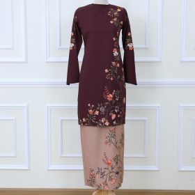 Baju Kurung Set Wanita printing baju raya 2026 Kurung Riau - Rich Brown