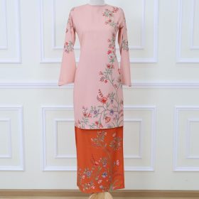 Baju Kurung Set Wanita printing baju raya 2026 Kurung Riau - Salmon