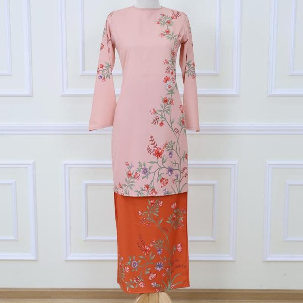 Baju Kurung Set Wanita printing baju raya 2026 Kurung Riau - Salmon