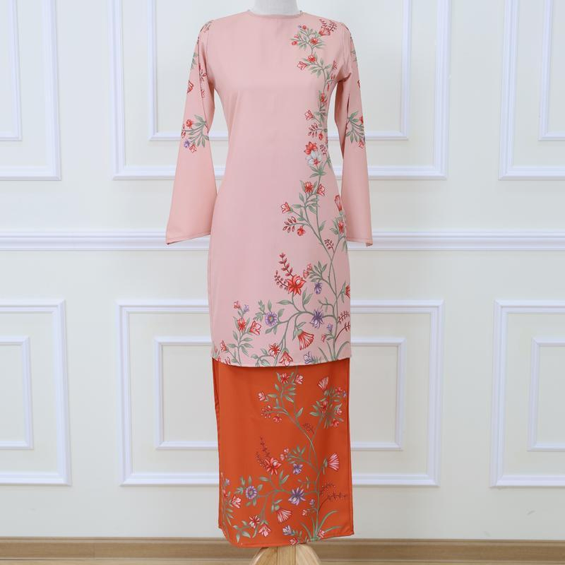 Baju Kurung Set Wanita printing baju raya 2026 Kurung Riau - Salmon - Image 1