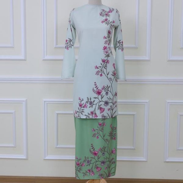Baju Kurung Set Wanita printing baju raya 2026 Kurung Riau - Soft Sage Green