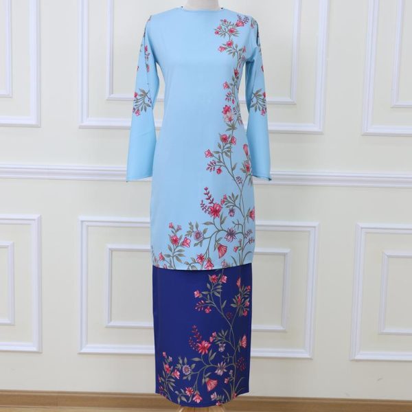 Baju Kurung Set Wanita printing baju raya 2026 Kurung Riau - Sky Blue