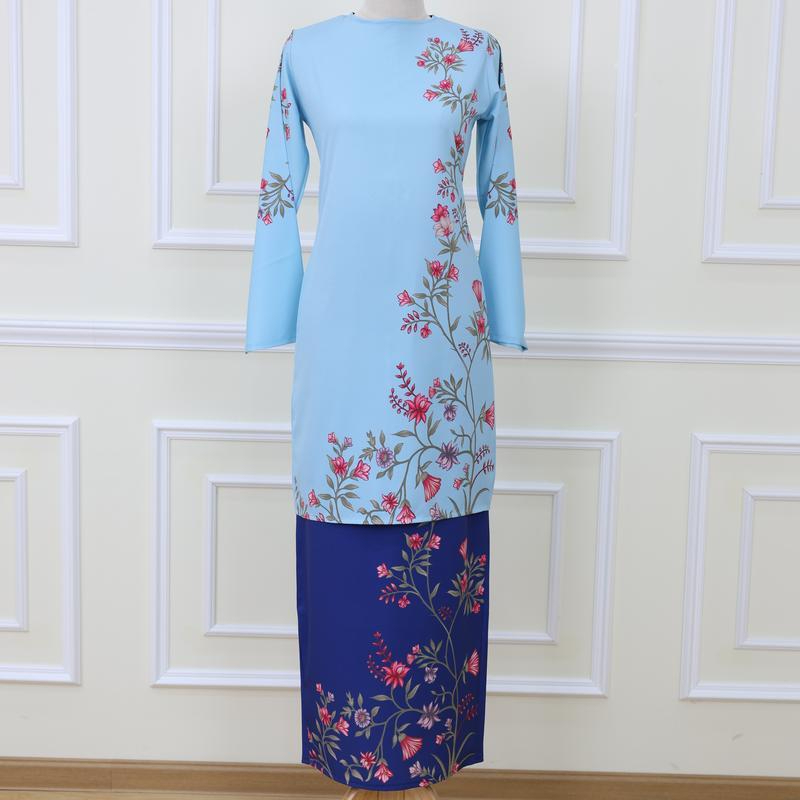 Baju Kurung Set Wanita printing baju raya 2026 Kurung Riau - Sky Blue - Image 1