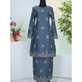 Baju Kurung Set Wanita printing baju raya 2026 Kurung Riau - Ash Blue