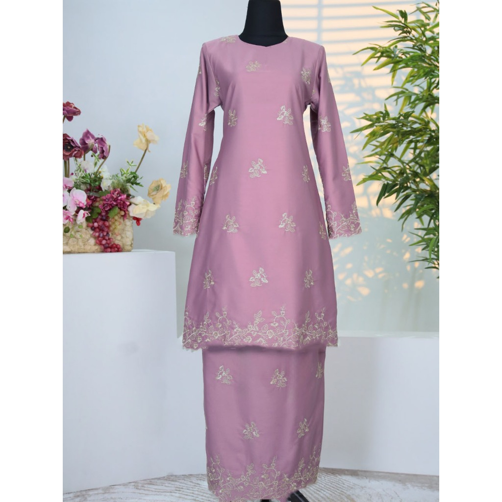 Baju Kurung Set Wanita printing baju raya 2026 Kurung Riau - Dusty Pink - Image 1