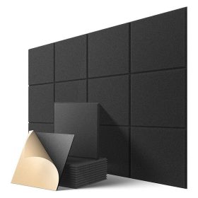 2 Pack Acoustic Panels Sound Proof Padding Beveled Edge Polyester Fiber Panels High Density Acoustic Treatment Wall Decor - Black