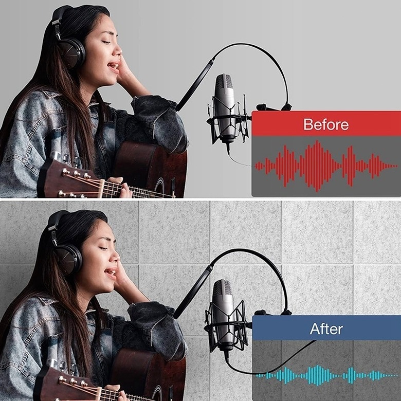 2 Pack Acoustic Panels Sound Proof Padding Beveled Edge Polyester Fiber Panels High Density Acoustic Treatment Wall Decor - Black - Image 3