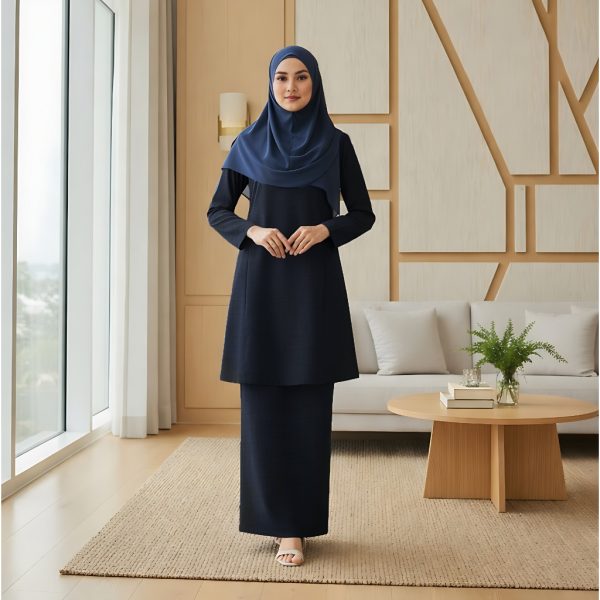 Baju Kurung Riau Pesak Cotton Linen - Black