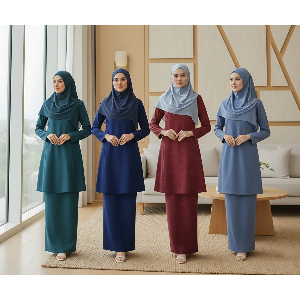 Baju Kurung Riau Pesak Cotton Linen - Burgundy Maroon - Image 2