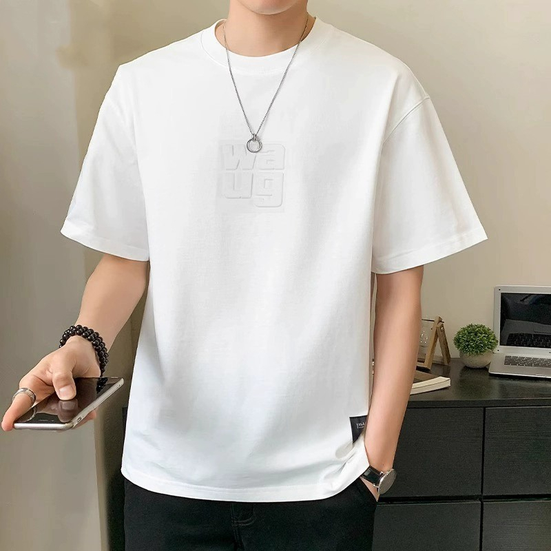 Plain Men Short Sleeve Fashion Round Neck Korean Style Loose Breathable Oversize T-Shirt - White - Image 1
