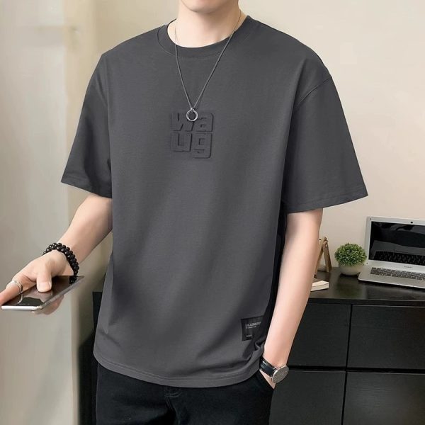 Plain Men Short Sleeve Fashion Round Neck Korean Style Loose Breathable Oversize T-Shirt - Grey