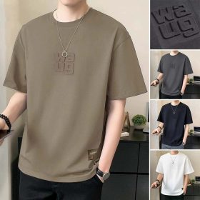 Plain Men Short Sleeve Fashion Round Neck Korean Style Loose Breathable Oversize T-Shirt - Khaki - Image 2