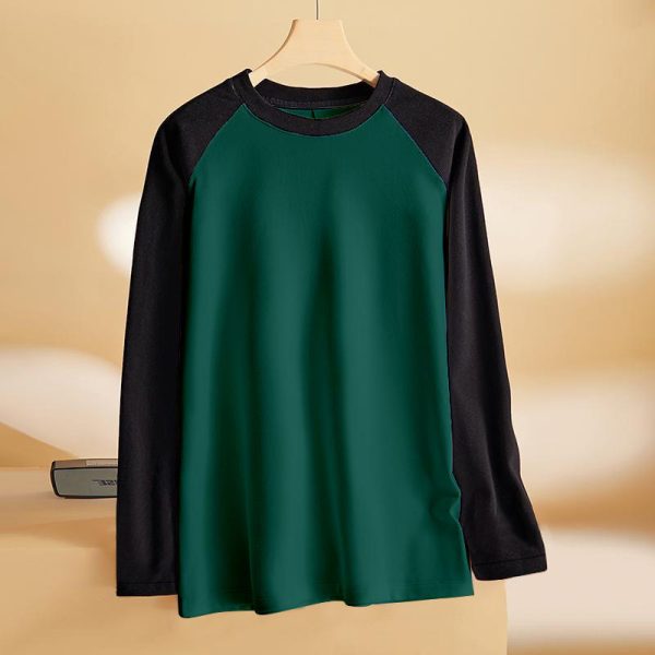 Long Sleeve Men Korean Loose Round Neck Warm Velvet T-Shirt - Green