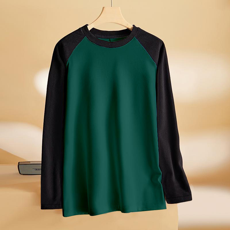 Long Sleeve Men Korean Loose Round Neck Warm Velvet T-Shirt - Green - Image 1