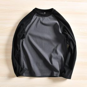 Long Sleeve Men Korean Loose Round Neck Warm Velvet T-Shirt - Grey - Image 1