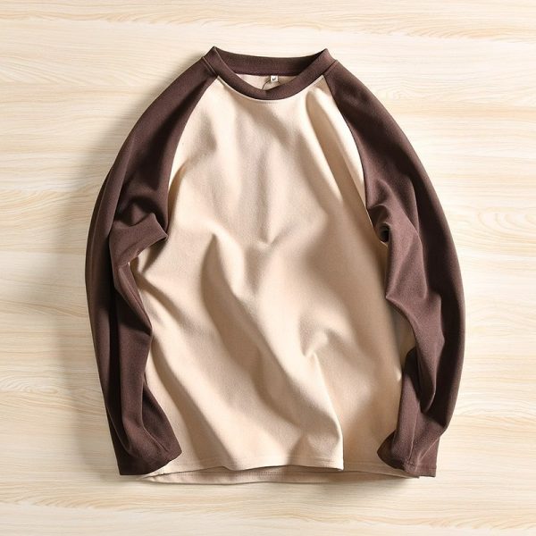 Long Sleeve Men Korean Loose Round Neck Warm Velvet T-Shirt - Khaki