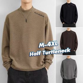 Plain Oversize Fashion Half Turtleneck Korean Style Long Sleeve Loose Warm T-Shirt - Grey - Image 4
