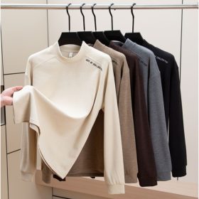 Plain Oversize Fashion Half Turtleneck Korean Style Long Sleeve Loose Warm T-Shirt - Grey - Image 5