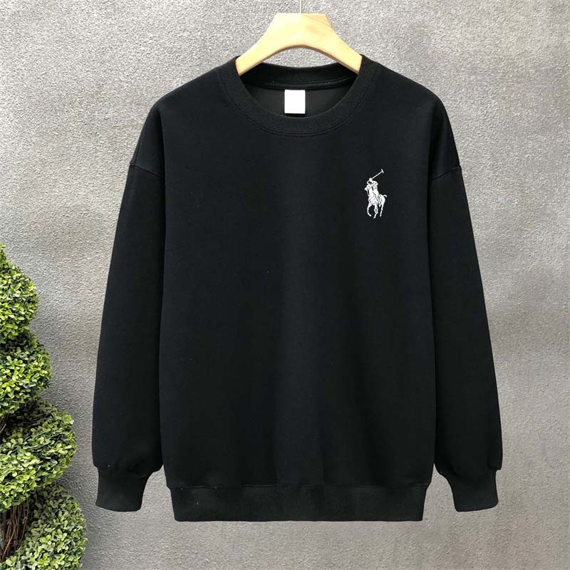 Men Round Neck Long Sleeve Style Street Wear Trend Loose Sweater - Black - Image 1