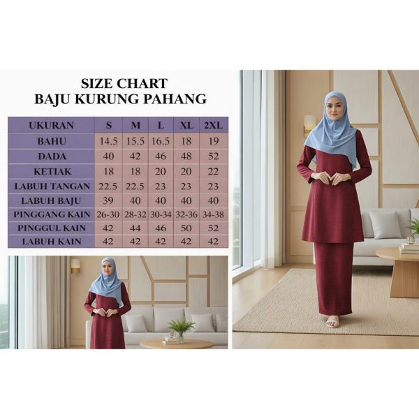 Baju Kurung Riau Pesak Cotton Linen - Burgundy Maroon