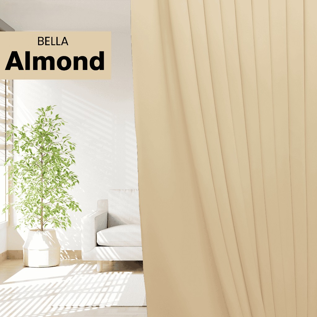 BELLA Blackout Curtain Cheap Ready Made Hook / Ring - Almond - Image 1