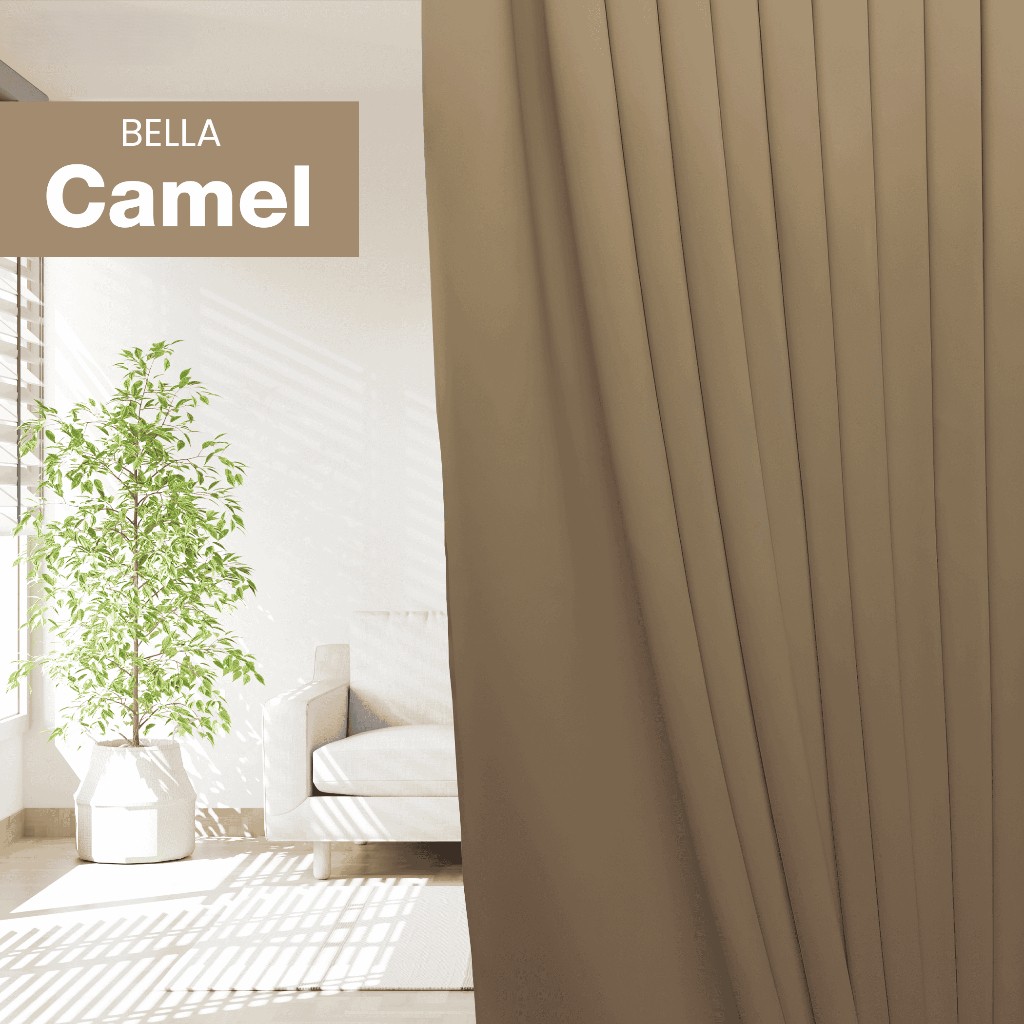 BELLA Blackout Curtain Cheap Ready Made Hook / Ring - Camel - Image 1