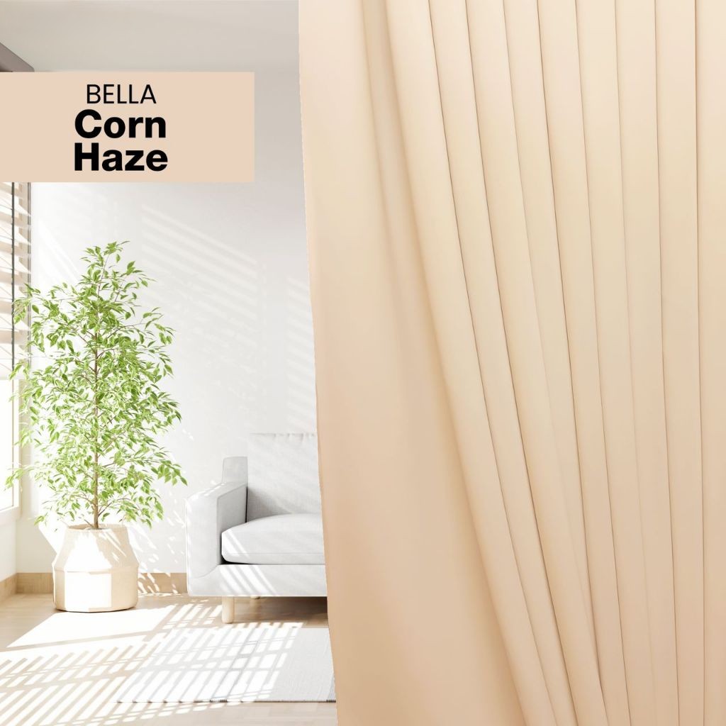 BELLA Blackout Curtain Cheap Ready Made Hook / Ring - Corn Haze - Image 1