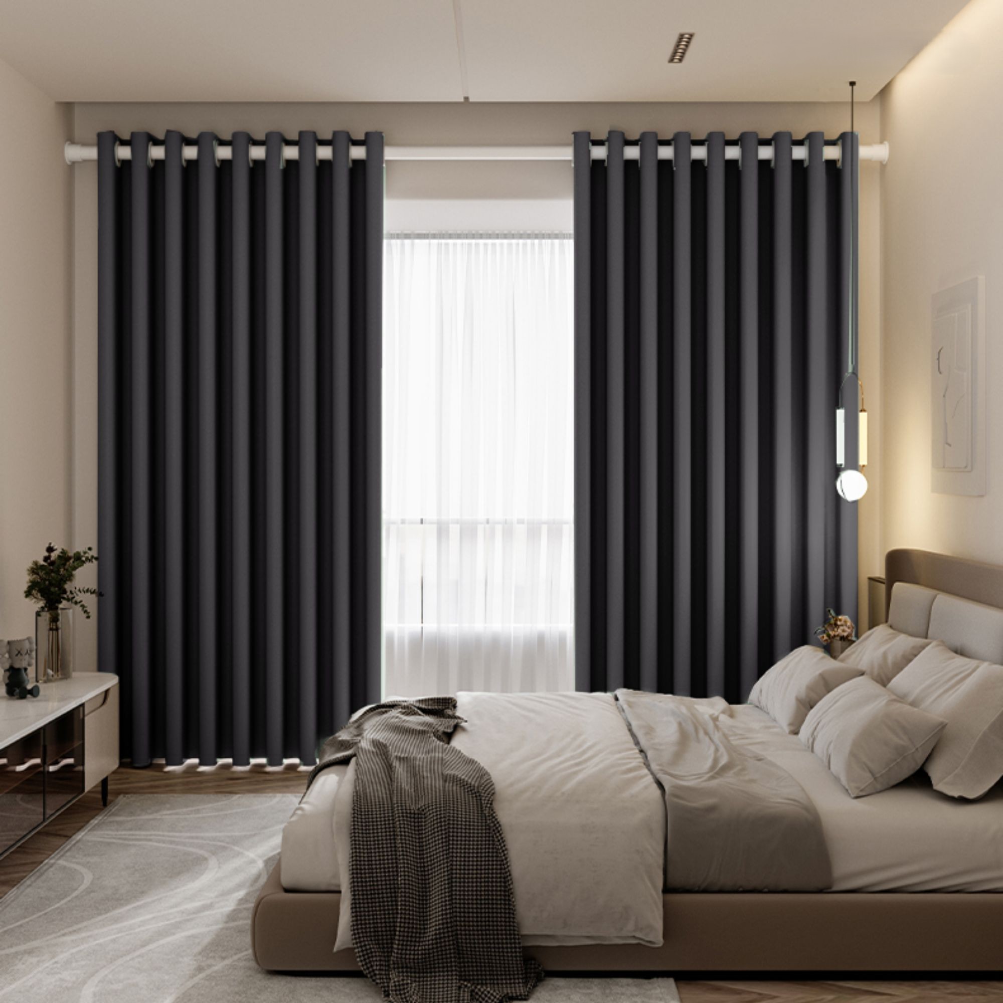 BELLA UV 90%-95% Blackout Curtain Window Ready Made Hook / Ring - Black - Image 11