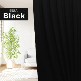 BELLA UV 90%-95% Blackout Curtain Window Ready Made Hook / Ring - Black - Image 1