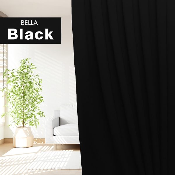 BELLA UV 90%-95% Blackout Curtain Window Ready Made Hook / Ring - Black
