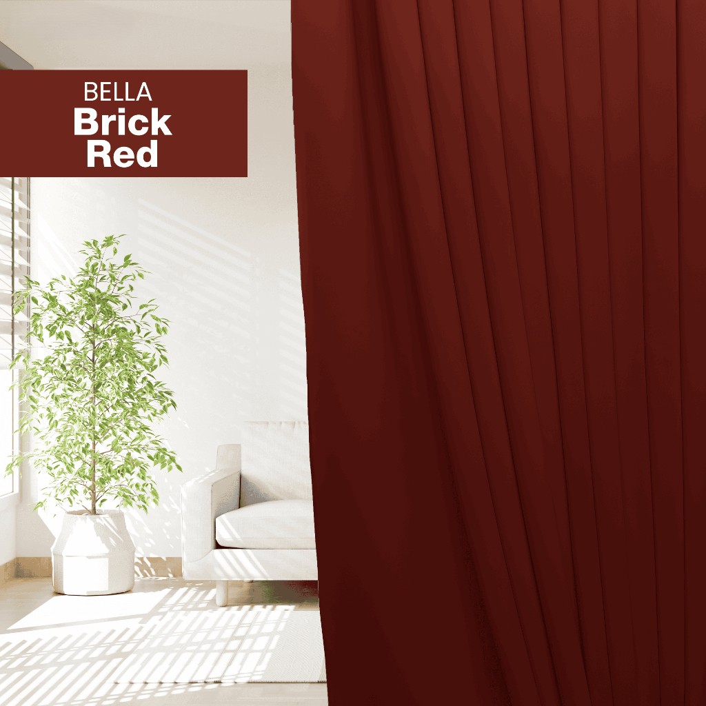 BELLA UV 90%-95% Blackout Curtain Window Ready Made Hook / Ring - Brick Red - Image 1