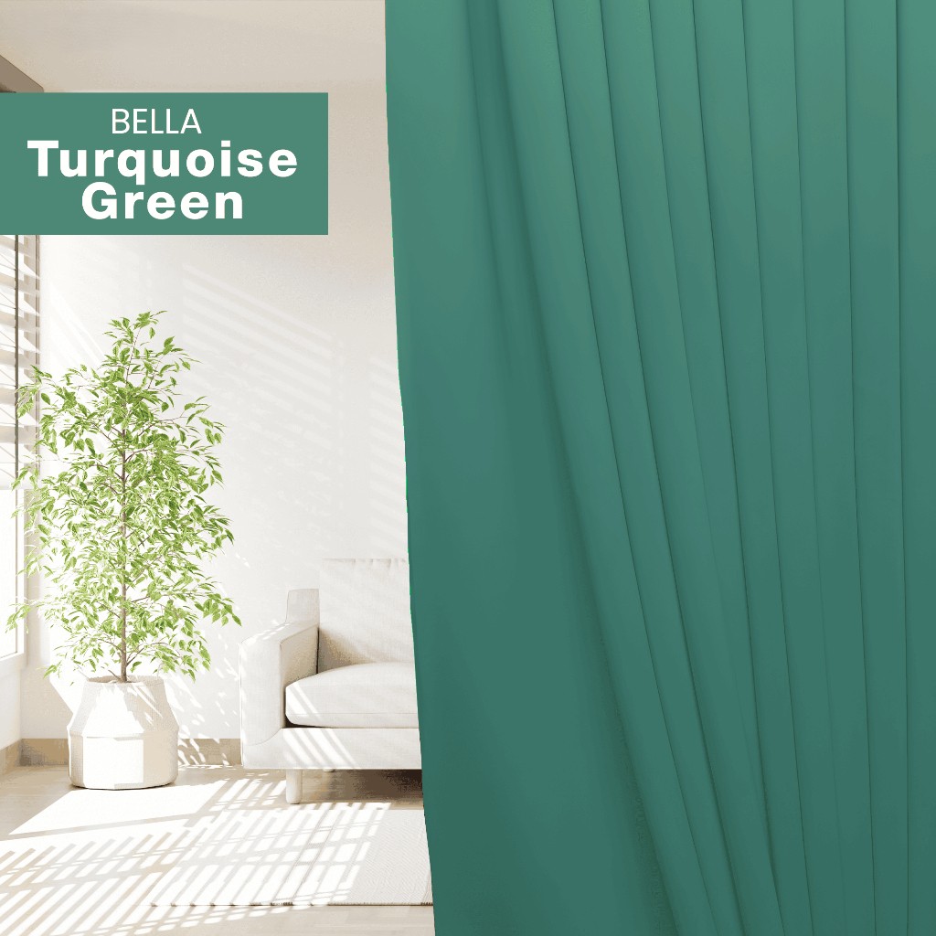 BELLA UV 90%-95% Blackout Curtain Window Ready Made Hook / Ring - Turquoise Green - Image 1