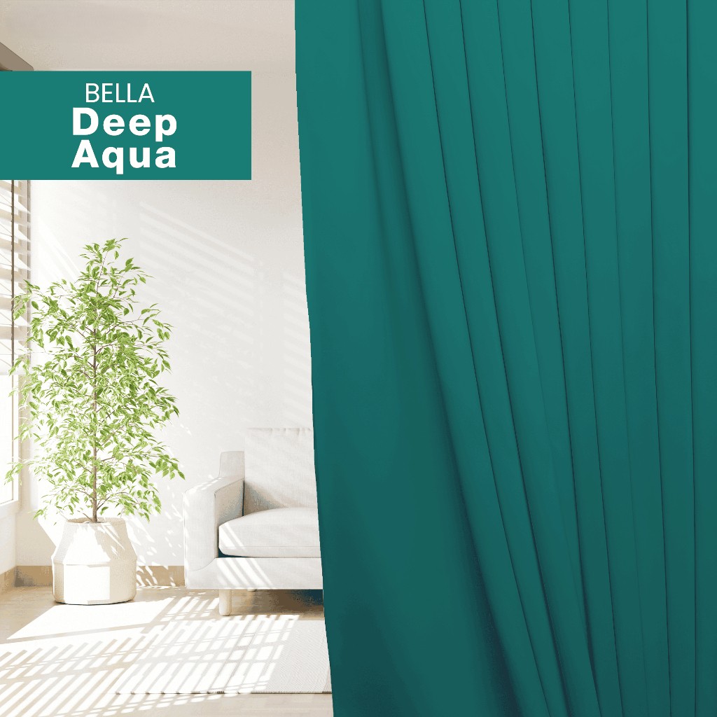 BELLA UV 90%-95% Blackout Curtain Window Ready Made Hook / Ring - Deep Aqua - Image 1