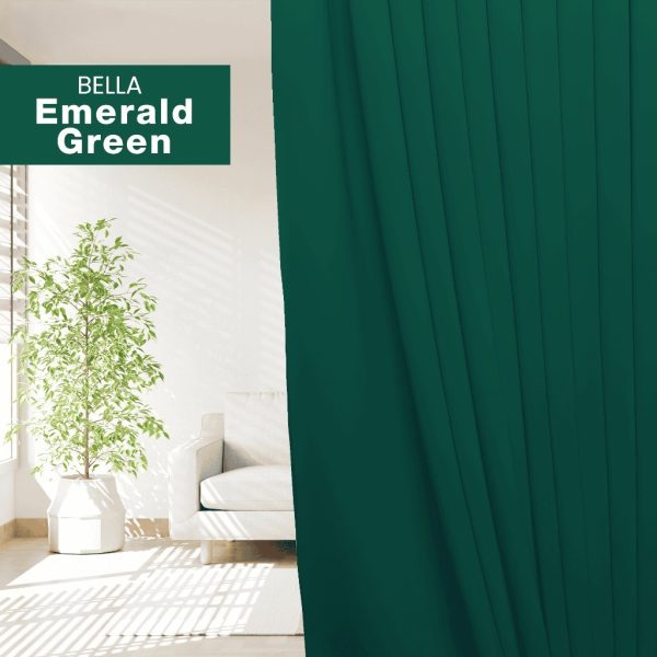 BELLA UV 90%-95% Blackout Curtain Window Ready Made Hook / Ring - Emerald Green