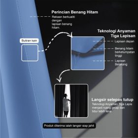 BELLA UV 90%-95% Blackout Curtain Window Ready Made Hook / Ring - Black - Image 5