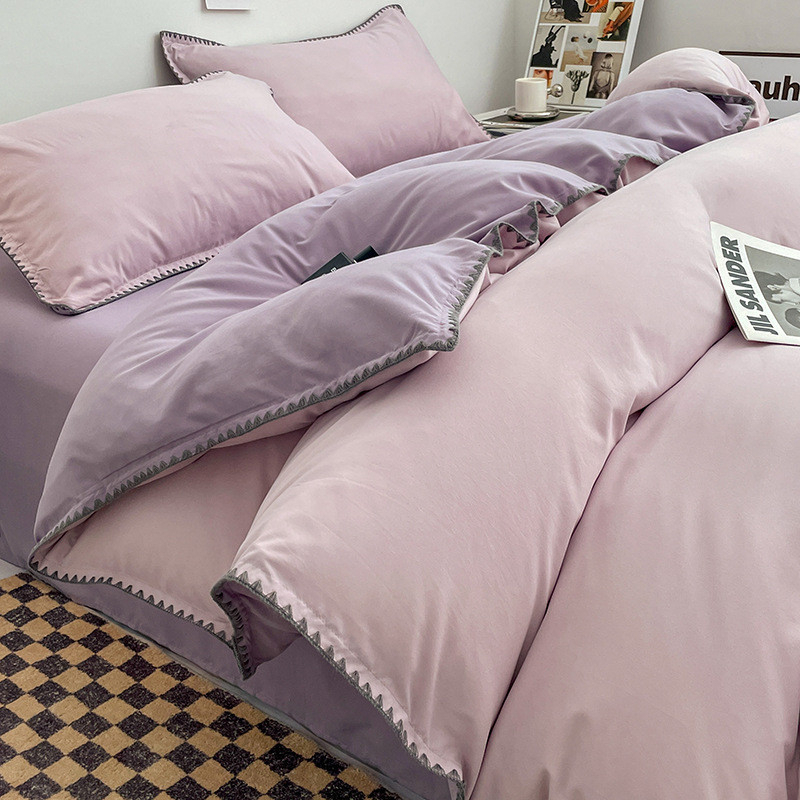 Cotton Bed in Three New Style Cotton Bed Sheet Bed Quilt Cover Student Dormitory Four-Piece - Cheese Taro - Image 1